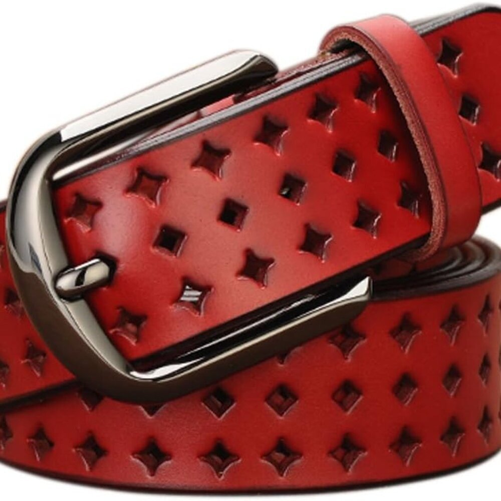 Hollow Leather Belts for Women, Soft Leather Womens Belts with Pin Buckle